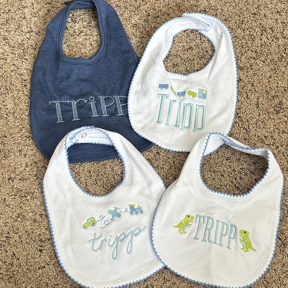 Personalized Tripp Baby Bib Set - Blue & White